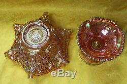 EAPG Imperial Irridescent Amber Carnival Glass Punch Bowl and Stand