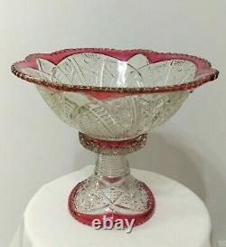 EAPG Indiana Glass #123 Ruby Stain Punch Bowl With Base Paneled Daisy & Fine Cut