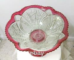 EAPG Indiana Glass #123 Ruby Stain Punch Bowl With Base Paneled Daisy & Fine Cut