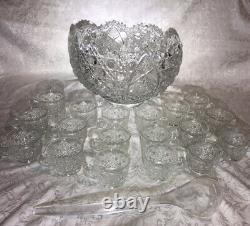 EAPG L E Smith Daisy and Button Punch Bowl with 18 Cups + Ladle