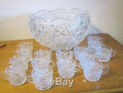 EAPG L E Smith Daisy and Button Punch Bowl with15 Cups