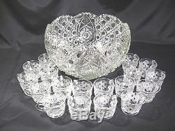 EAPG L E Smith Daisy and Button Punch Bowl with18 Cups