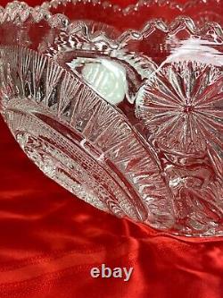 EAPG L E Smith Glass Punch Bowl Slewed Horseshoe Radiant Daisy Peacock Vintage