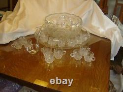 EAPG Slewed Horseshoe Radiant Daisy Punch Bowl, ladle, 17 cups and Underplate