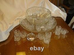 EAPG Slewed Horseshoe Radiant Daisy Punch Bowl, ladle, 17 cups and Underplate