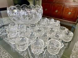 EAPG U. S. Glass MANHATTAN Punch Bowl Bulls Eye Tiffin Franciscan 24 Cups Ladle