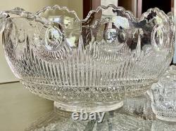 EAPG U. S. Glass MANHATTAN Punch Bowl Bulls Eye Tiffin Franciscan 24 Cups Ladle