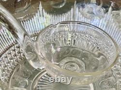 EAPG U. S. Glass MANHATTAN Punch Bowl Bulls Eye Tiffin Franciscan 24 Cups Ladle