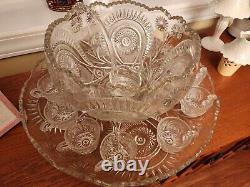 EAPG US Glass #15111 Peacock, by L. E. Smith, Radiant Daisy Punch bowl tray Set