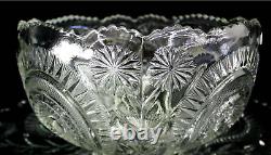 EAPG US Glass #15111 PeacockSlewed HorseshoeRadiant Daisy Punch bowl tray Set