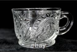 EAPG US Glass #15111 PeacockSlewed HorseshoeRadiant Daisy Punch bowl tray Set