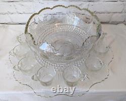 EAPG US Glass MANHATTAN Punch Bowl COMPLETE Set Tiffin Franciscan