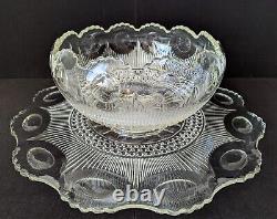 EAPG US Glass MANHATTAN Punch Bowl COMPLETE Set Tiffin Franciscan