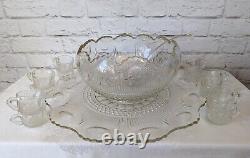 EAPG US Glass MANHATTAN Punch Bowl COMPLETE Set Tiffin Franciscan