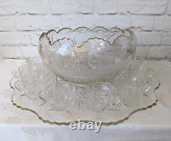 EAPG US Glass MANHATTAN Punch Bowl COMPLETE Set Tiffin Franciscan