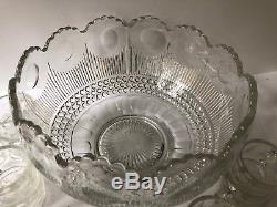EAPG US Glass Manhattan PUNCH BOWL Set & 12 Cups Bulls Eye Pattern Antique