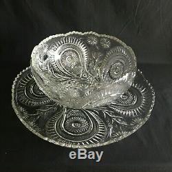 EAPG US Glass No. 15111 Slewed Horseshoe Punch Bowl & Underplate Tray Set Large