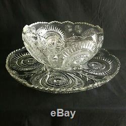 EAPG US Glass No. 15111 Slewed Horseshoe Punch Bowl & Underplate Tray Set Large