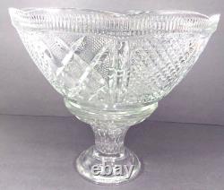 EAPG Vintage Punch Bowl Set Clear Glass Diamond Cut /Bowl/ Stand/10 Footed Cups