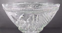 EAPG Vintage Punch Bowl Set Clear Glass Diamond Cut /Bowl/ Stand/10 Footed Cups