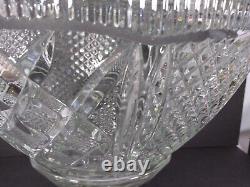 EAPG Vintage Punch Bowl Set Clear Glass Diamond Cut /Bowl/ Stand/10 Footed Cups