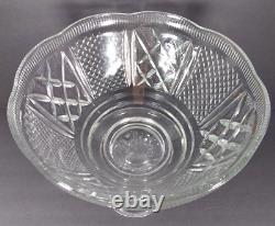 EAPG Vintage Punch Bowl Set Clear Glass Diamond Cut /Bowl/ Stand/10 Footed Cups