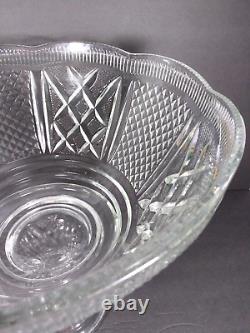 EAPG Vintage Punch Bowl Set Clear Glass Diamond Cut /Bowl/ Stand/10 Footed Cups