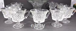 EAPG Vintage Punch Bowl Set Clear Glass Diamond Cut /Bowl/ Stand/10 Footed Cups