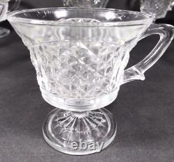 EAPG Vintage Punch Bowl Set Clear Glass Diamond Cut /Bowl/ Stand/10 Footed Cups