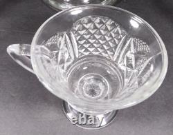EAPG Vintage Punch Bowl Set Clear Glass Diamond Cut /Bowl/ Stand/10 Footed Cups
