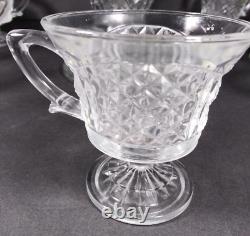 EAPG Vintage Punch Bowl Set Clear Glass Diamond Cut /Bowl/ Stand/10 Footed Cups