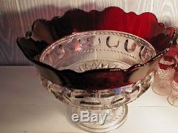 EAPG ruby stained = U. S. GLASS =kings crown = 0range/punch bowl. NEAR MINT