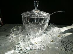ECHT Bleikristall Crystal Punch Bowl With 12Cups and Crystal Ladle