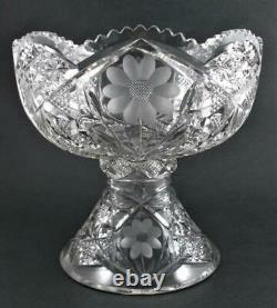 EGGNOG 2pc PUNCH BOWL 9.5 tall, 3 Quart DAISY Antique ABP cut glass c. 1900