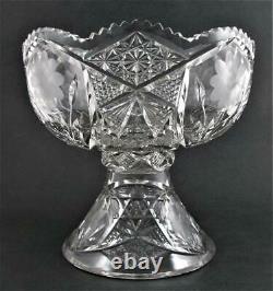 EGGNOG 2pc PUNCH BOWL 9.5 tall, 3 Quart DAISY Antique ABP cut glass c. 1900