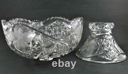 EGGNOG 2pc PUNCH BOWL 9.5 tall, 3 Quart DAISY Antique ABP cut glass c. 1900