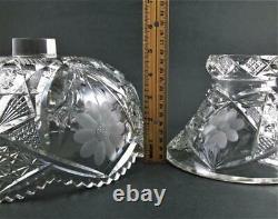 EGGNOG 2pc PUNCH BOWL 9.5 tall, 3 Quart DAISY Antique ABP cut glass c. 1900