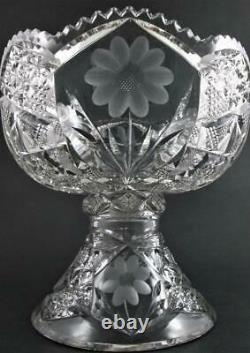 EGGNOG 2pc PUNCH BOWL 9.5 tall, 3 Quart DAISY Antique ABP cut glass c. 1900