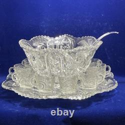 EUC L. E. Smith Vintage 13 Piece Punch Bowl Set Galaxy Pattern 10 Cups & Ladle