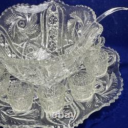 EUC L. E. Smith Vintage 13 Piece Punch Bowl Set Galaxy Pattern 10 Cups & Ladle