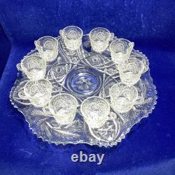 EUC L. E. Smith Vintage 13 Piece Punch Bowl Set Galaxy Pattern 10 Cups & Ladle