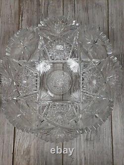 EUC Vintage Quaker City Denver Etched Cut Glass Crystal Two Piece Punch Bowl