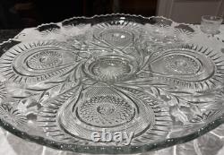 EXQUISITE SET PUNCH BOWL CUPS UNDERPLATE LADLE PINWHEEL & STARS L. E. Smith