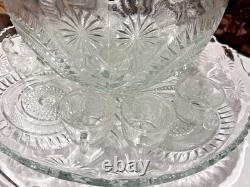 EXQUISITE SET PUNCH BOWL CUPS UNDERPLATE LADLE PINWHEEL & STARS L. E. Smith