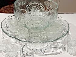 EXQUISITE SET PUNCH BOWL CUPS UNDERPLATE LADLE PINWHEEL & STARS L. E. Smith