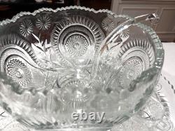 EXQUISITE SET PUNCH BOWL CUPS UNDERPLATE LADLE PINWHEEL & STARS L. E. Smith