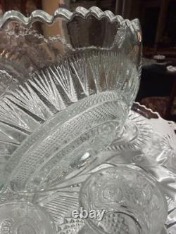 EXQUISITE SET PUNCH BOWL CUPS UNDERPLATE LADLE PINWHEEL & STARS L. E. Smith