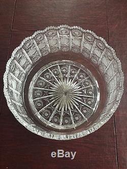 EXTRA LARGE Czech Brilliant Hand Cut Crystal Glass Punch Fruit Bowl 12 LBS! WOW