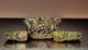 Early 20th-C Henry Northwood Iridescent Glass Acorn Burrs Punch Bowl & 6 Cups