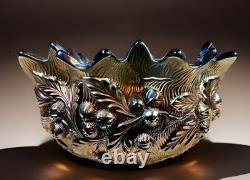 Early 20th-C Henry Northwood Iridescent Glass Acorn Burrs Punch Bowl & 6 Cups